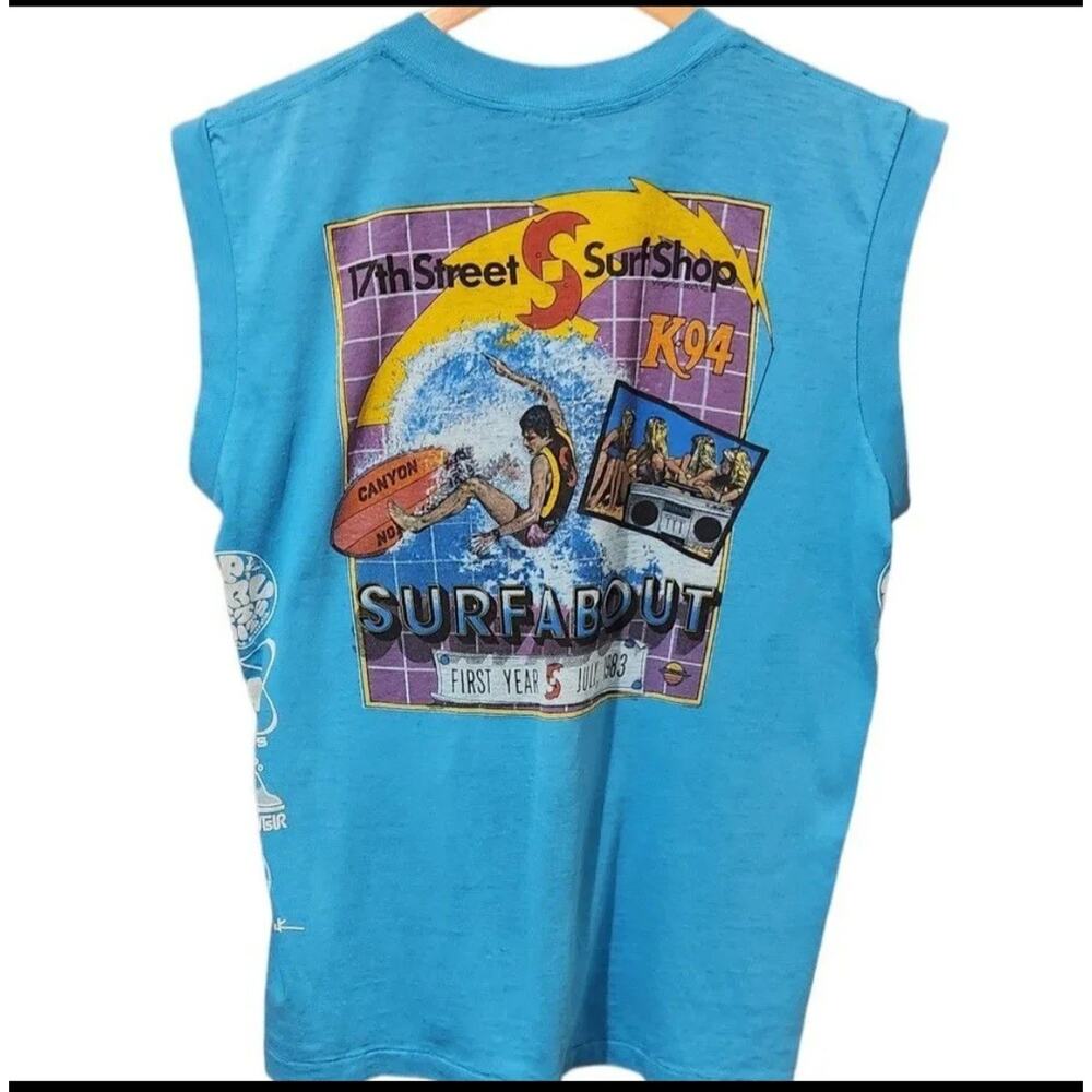 Touch of Gold 1983 17th Street Surf Shop Surfabout Blue Sleeveless Graphic Tee L